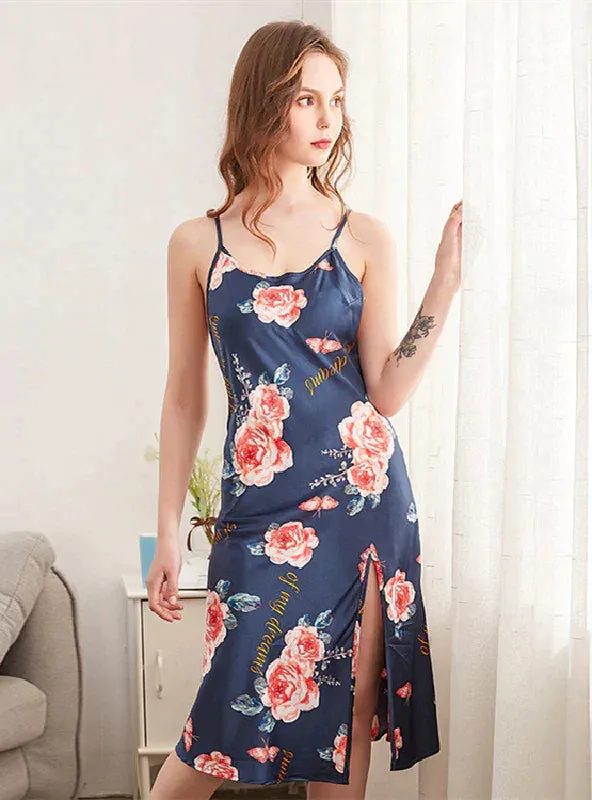 BerryBetty - Imitation Silk Pajamas Long Sling Nightdress