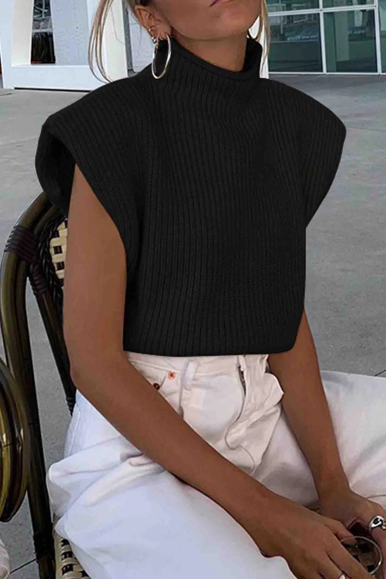 BerryBetty - Solid Mock Neck Sleeveless Sweater