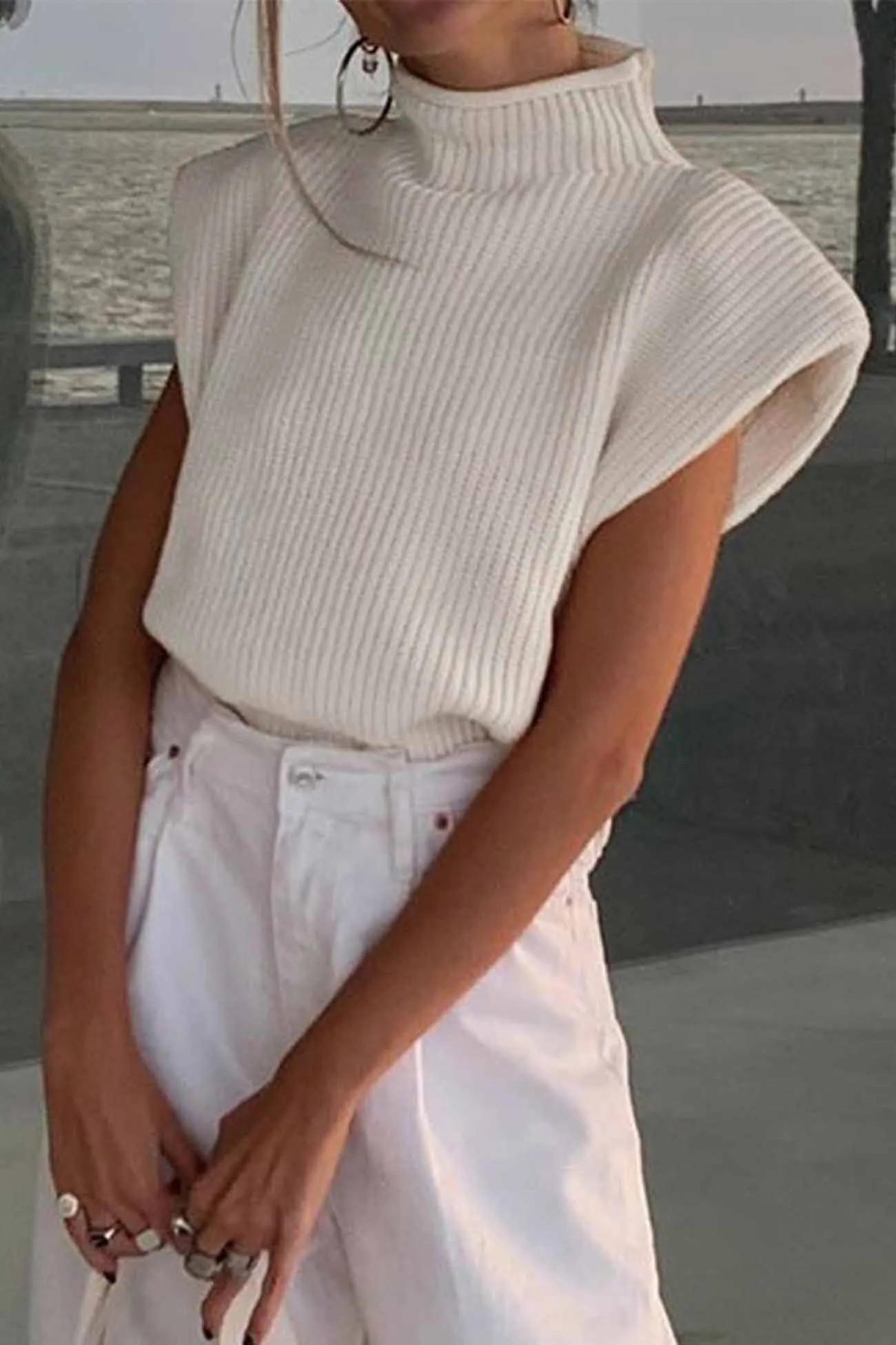 BerryBetty - Solid Mock Neck Sleeveless Sweater