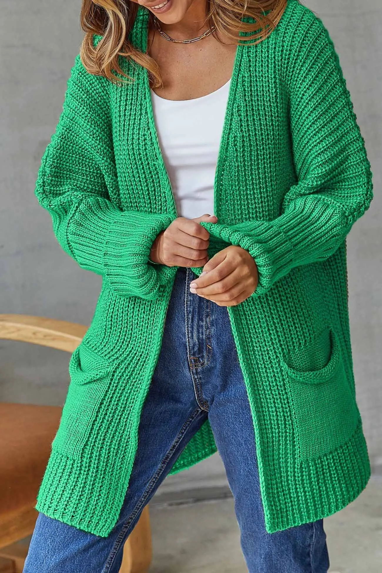 BerryBetty - Solid Open Front Long Cardigan