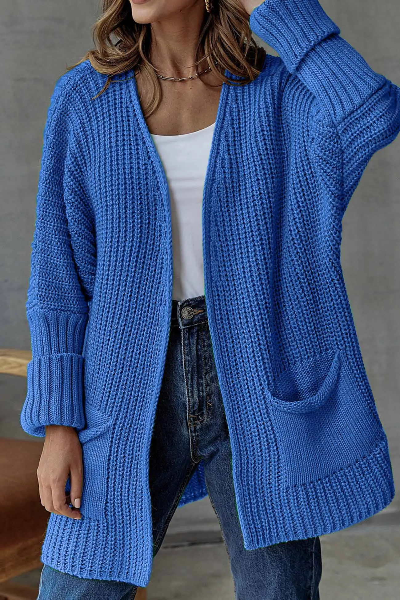 BerryBetty - Solid Open Front Long Cardigan