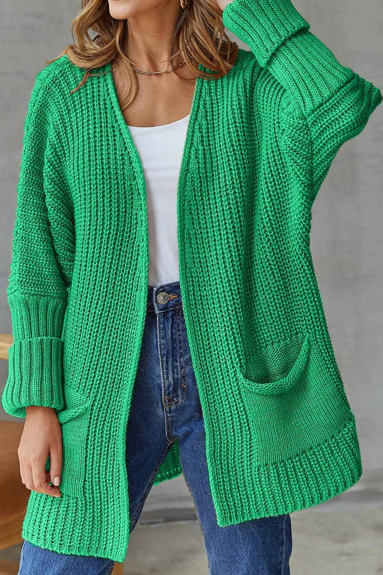 BerryBetty - Solid Open Front Long Cardigan