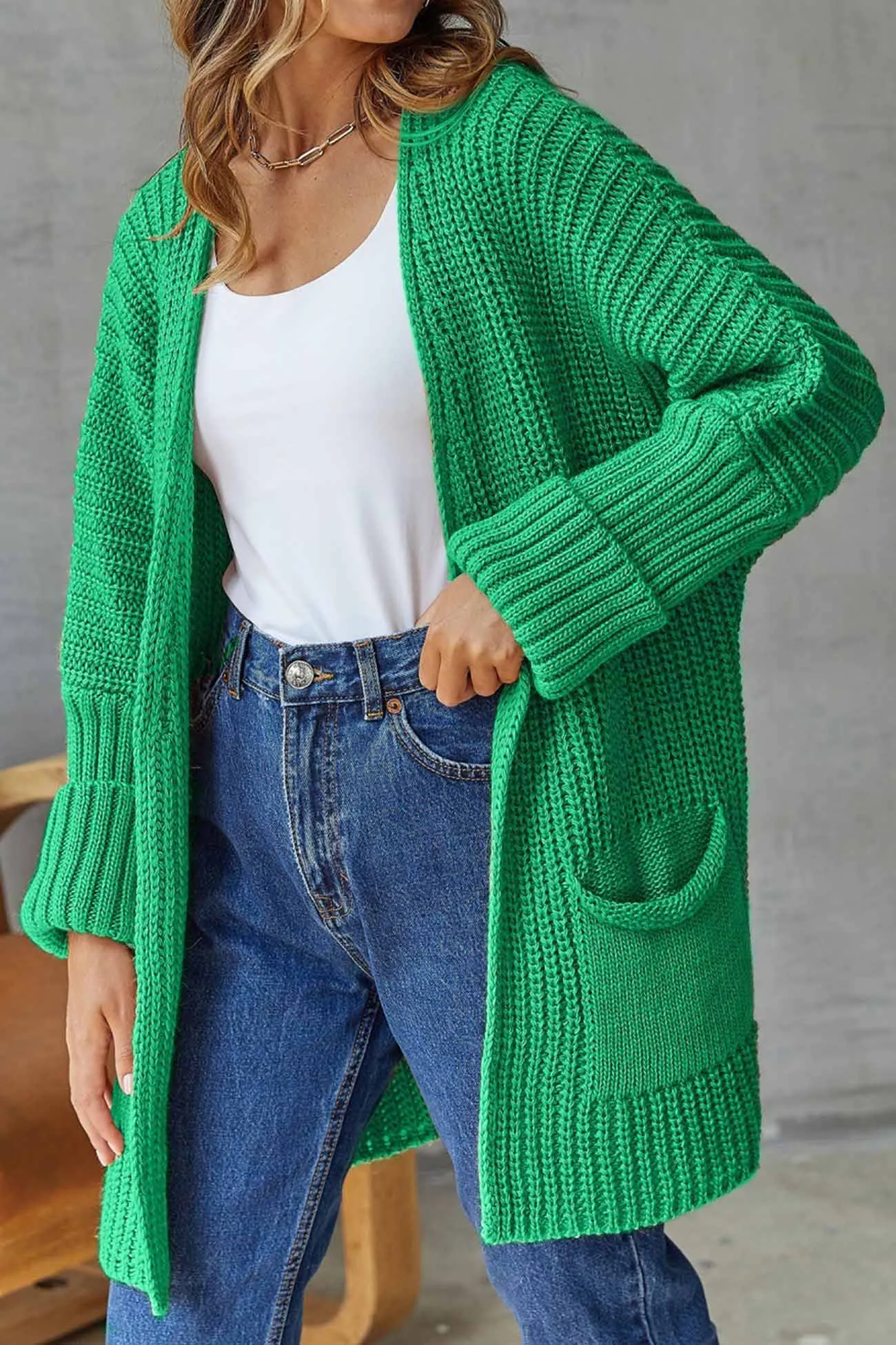 BerryBetty - Solid Open Front Long Cardigan