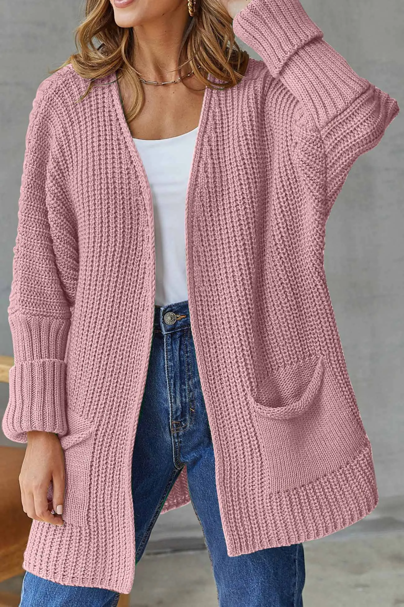 BerryBetty - Solid Open Front Long Cardigan