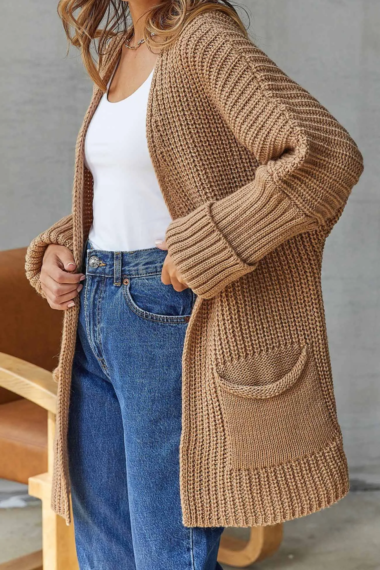 BerryBetty - Solid Open Front Long Cardigan