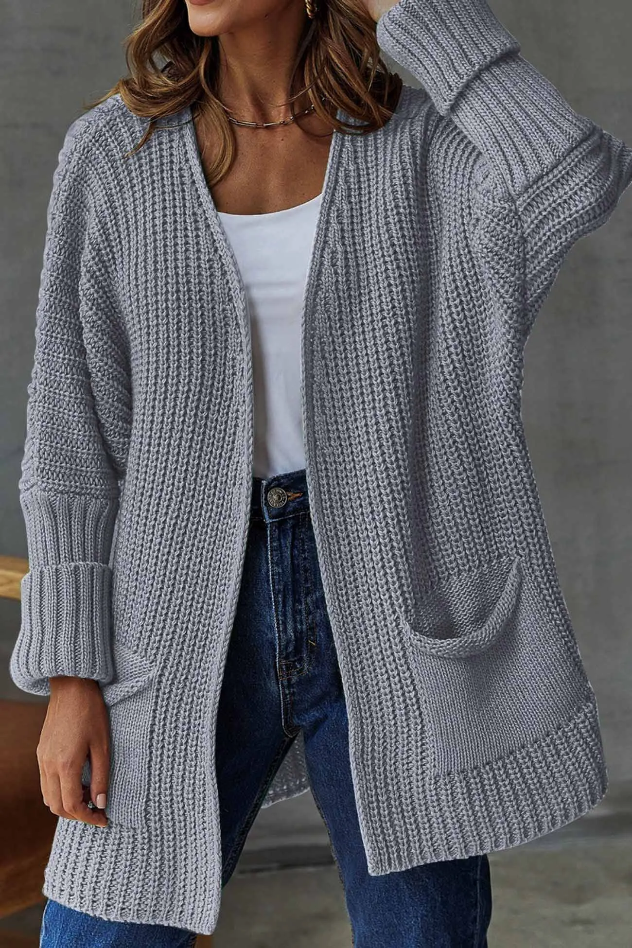 BerryBetty - Solid Open Front Long Cardigan