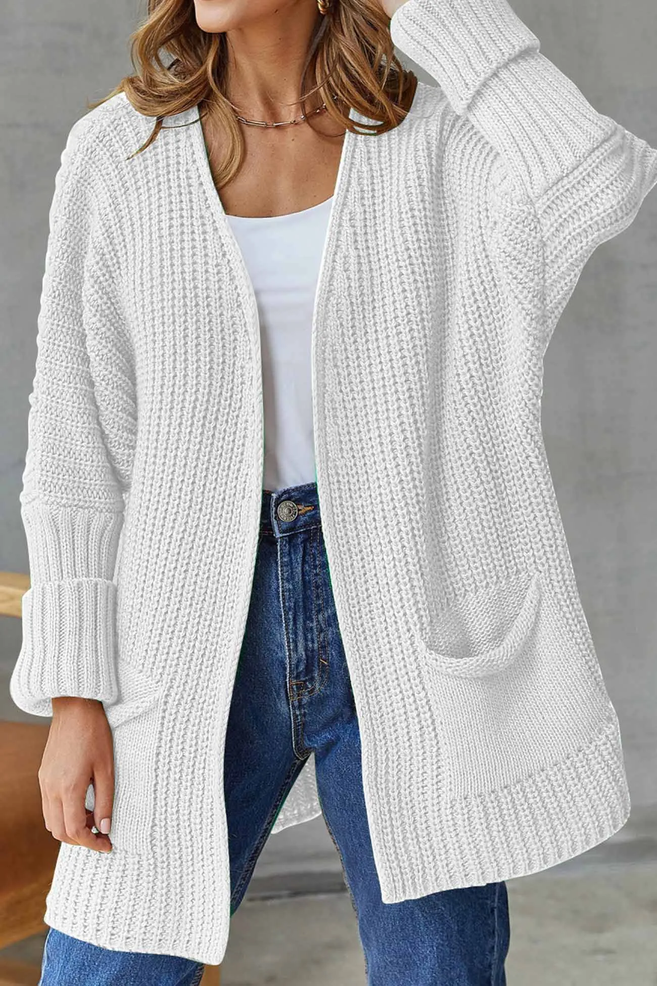 BerryBetty - Solid Open Front Long Cardigan