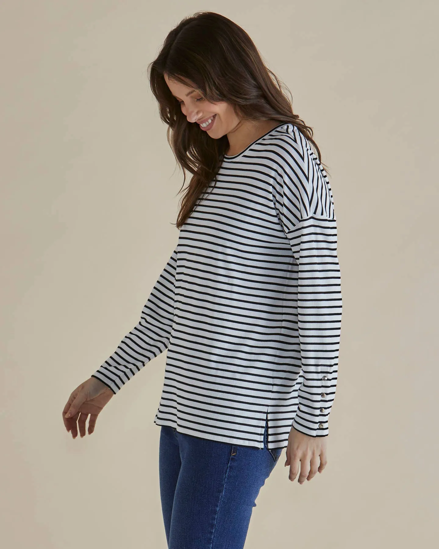 Betty Basics Hendrix Ribbed Long Sleeve Tee - Stripe