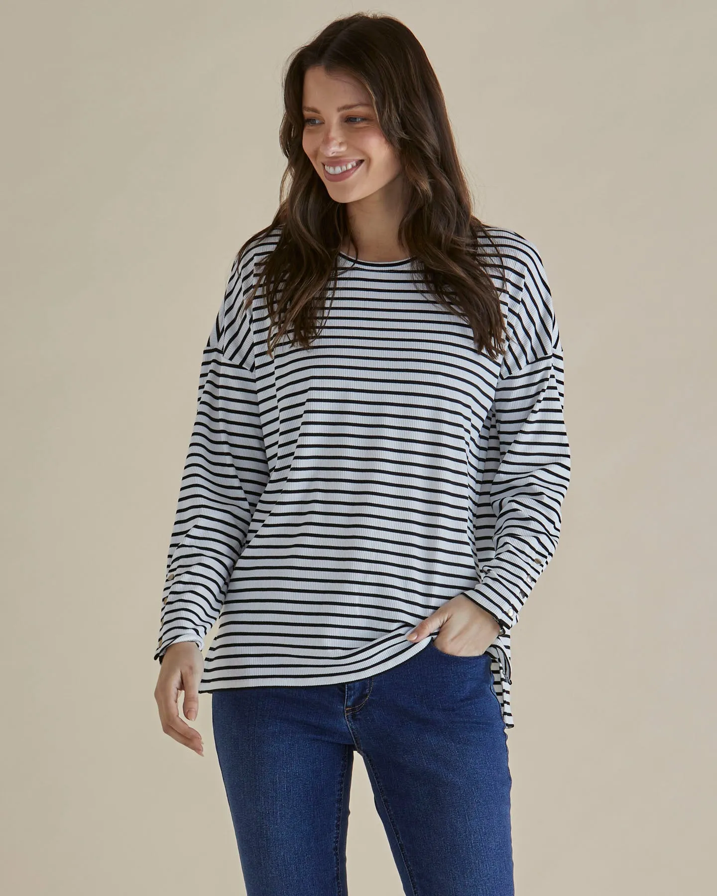 Betty Basics Hendrix Ribbed Long Sleeve Tee - Stripe