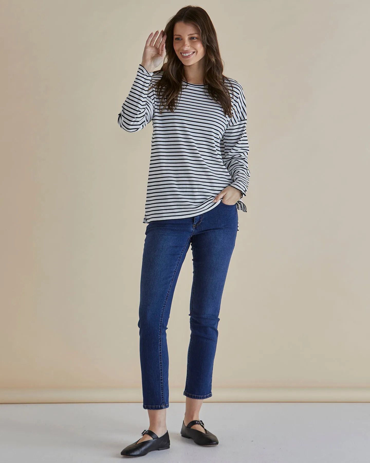Betty Basics Hendrix Ribbed Long Sleeve Tee - Stripe