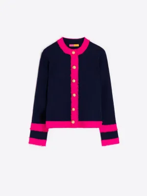 Bicolor Cardigan - Navy/Pink