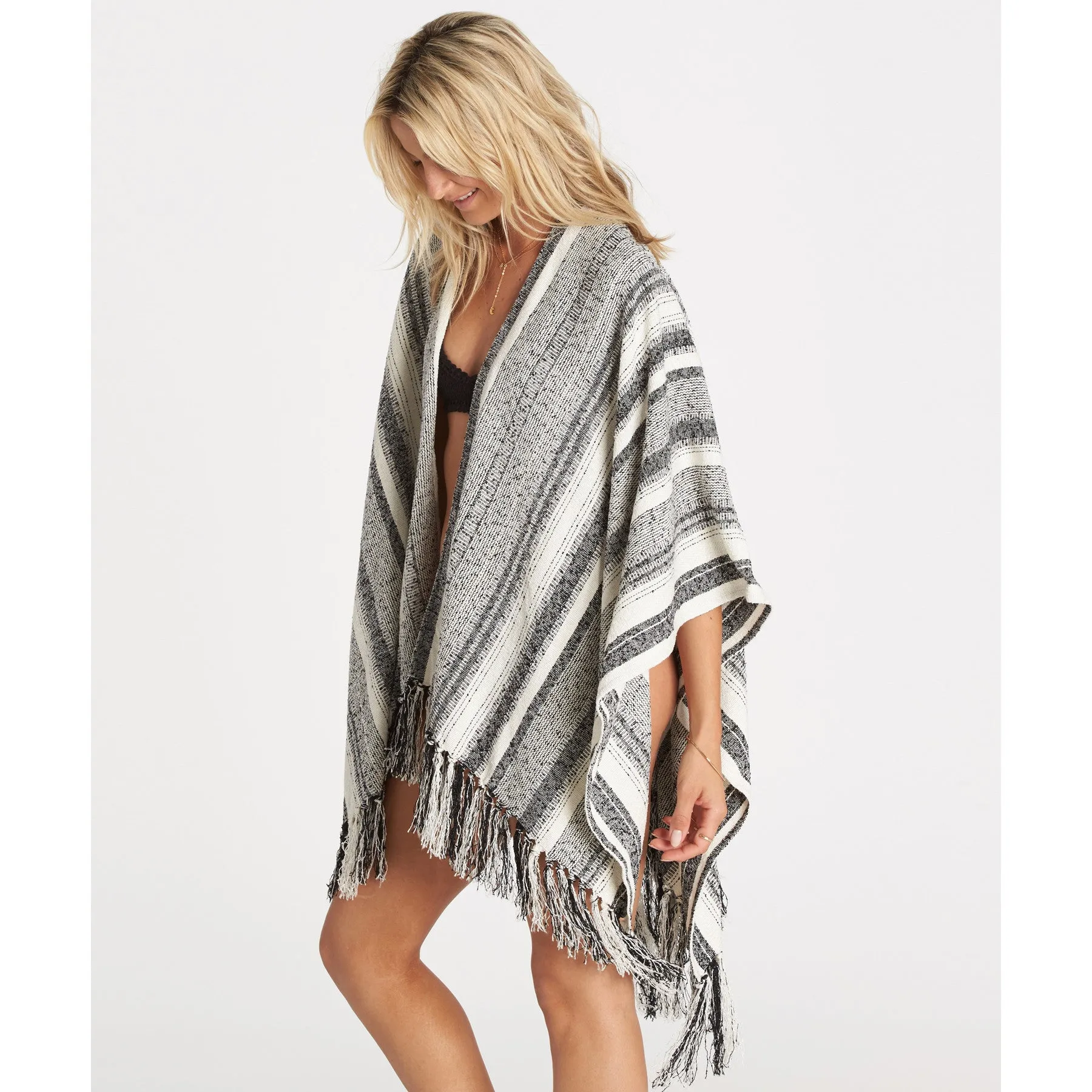 Billabong Women's Seaside Voyage Open Front Poncho | Black/White