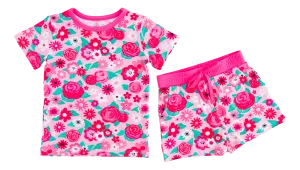Birdie Bean Rosie Pink Flowers 2-piece Short Sleeve Kids Pajamas with Shorts