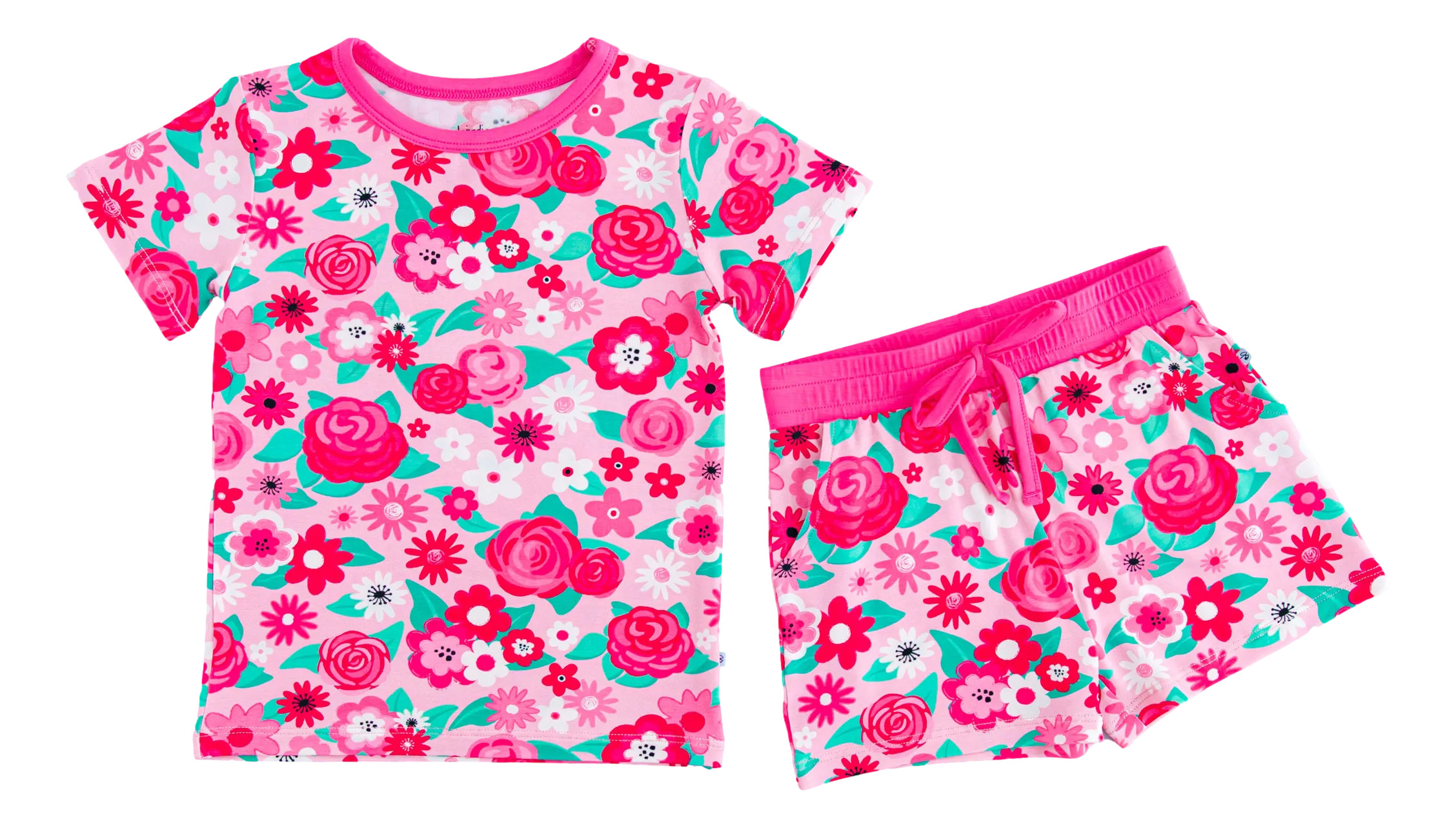 Birdie Bean Rosie Pink Flowers 2-piece Short Sleeve Kids Pajamas with Shorts