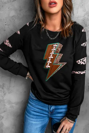 Black 3D Magic Lightning Leopard Spliced Long Sleeve Sweatshirt