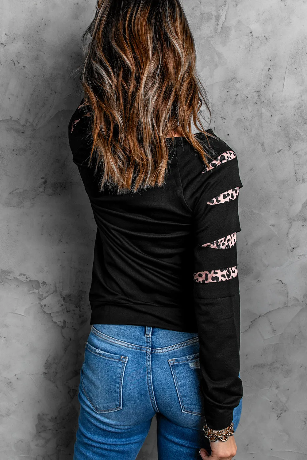 Black 3D Magic Lightning Leopard Spliced Long Sleeve Sweatshirt