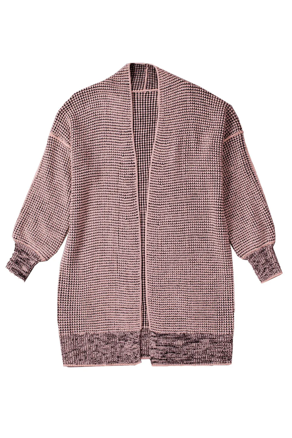 Black Plaid Knitted Long Open Front Cardigan