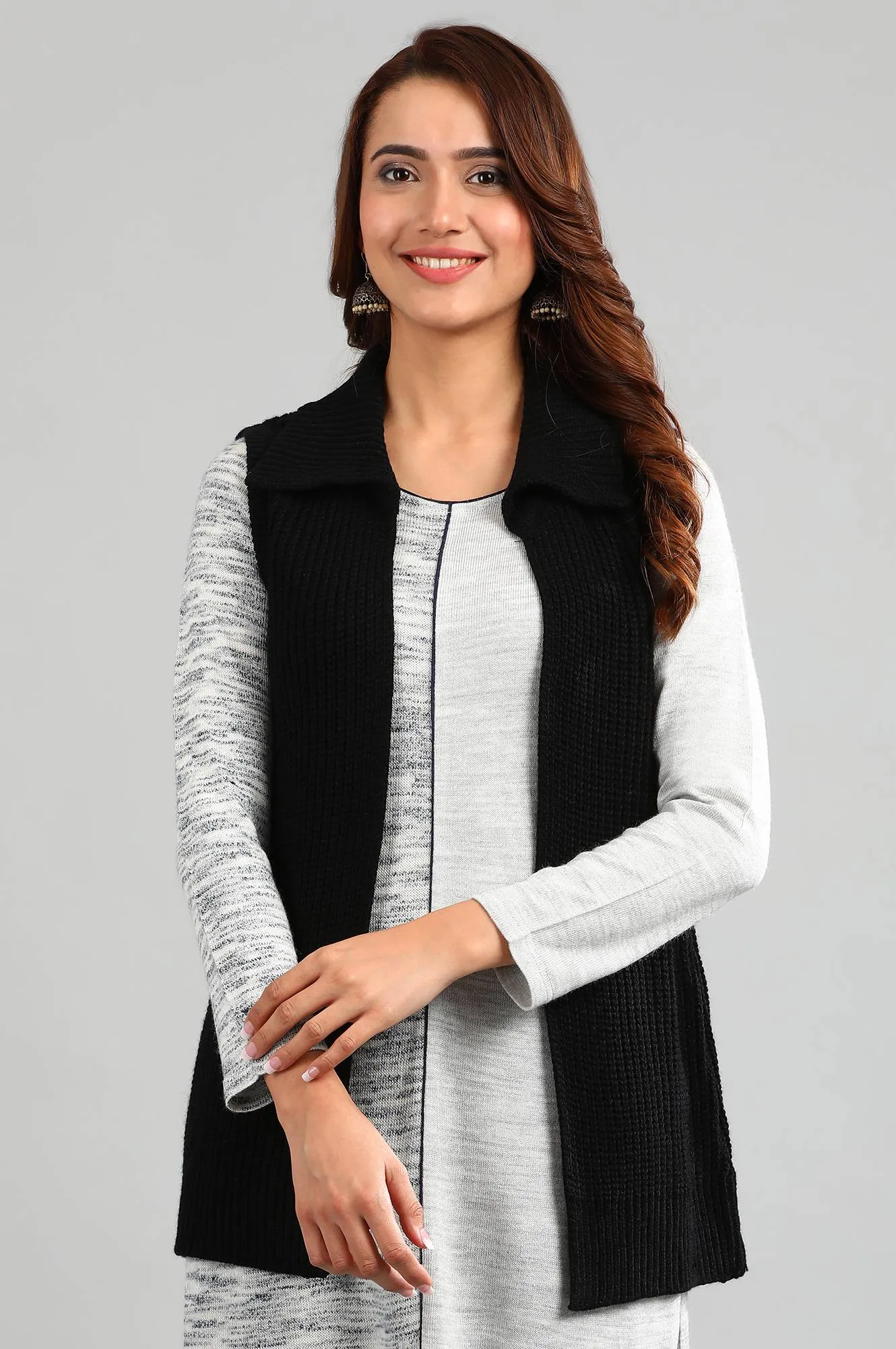 Black Shirt Collar Solid Sweater