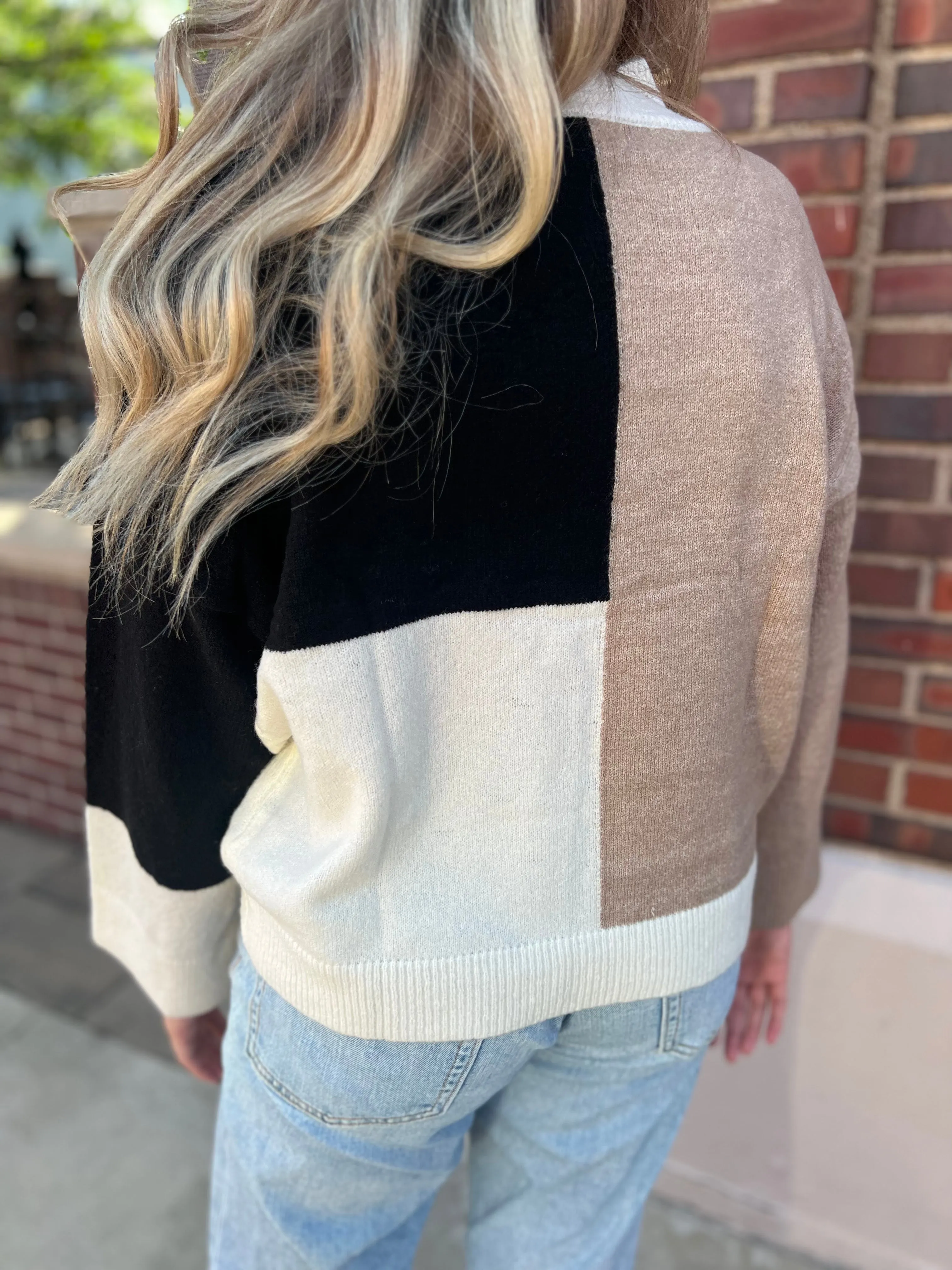 Black   Tan Color Block Sweater