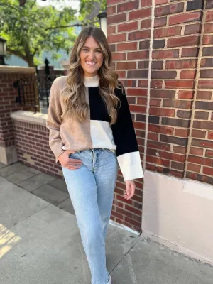 Black   Tan Color Block Sweater