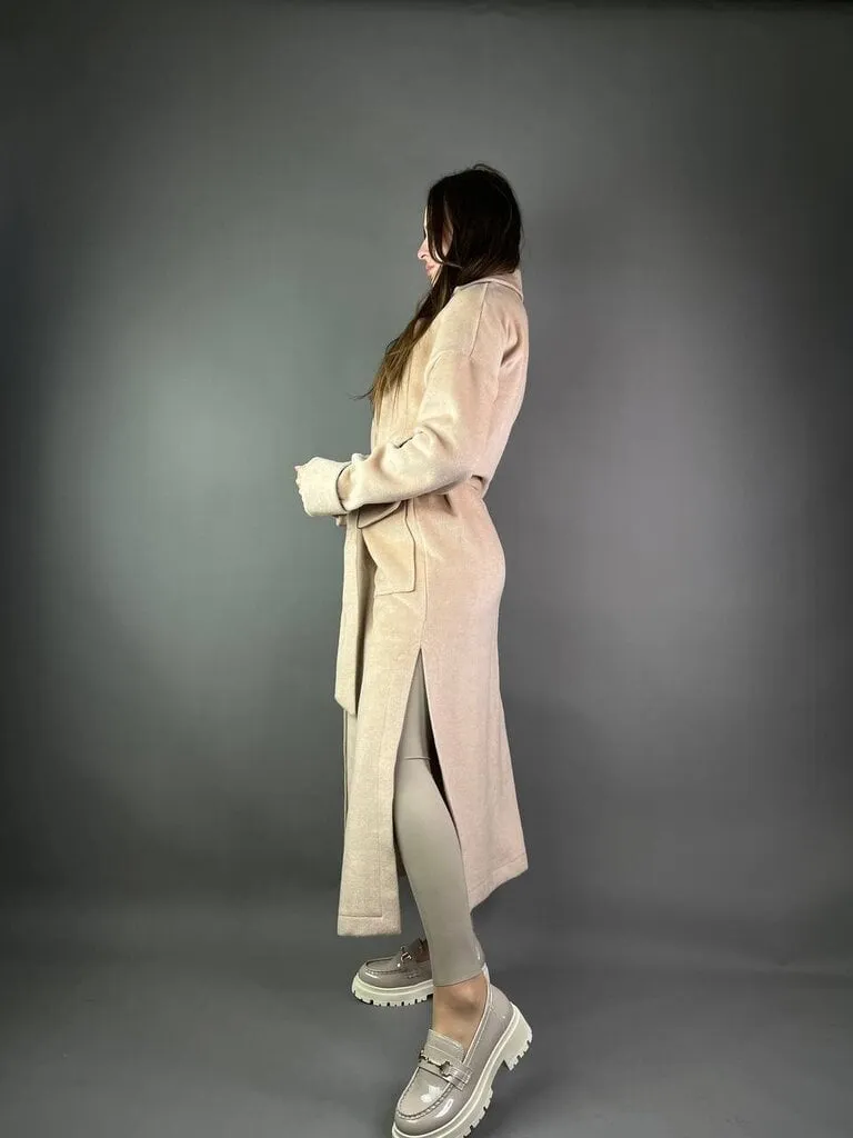 Blended wool cardigan coat