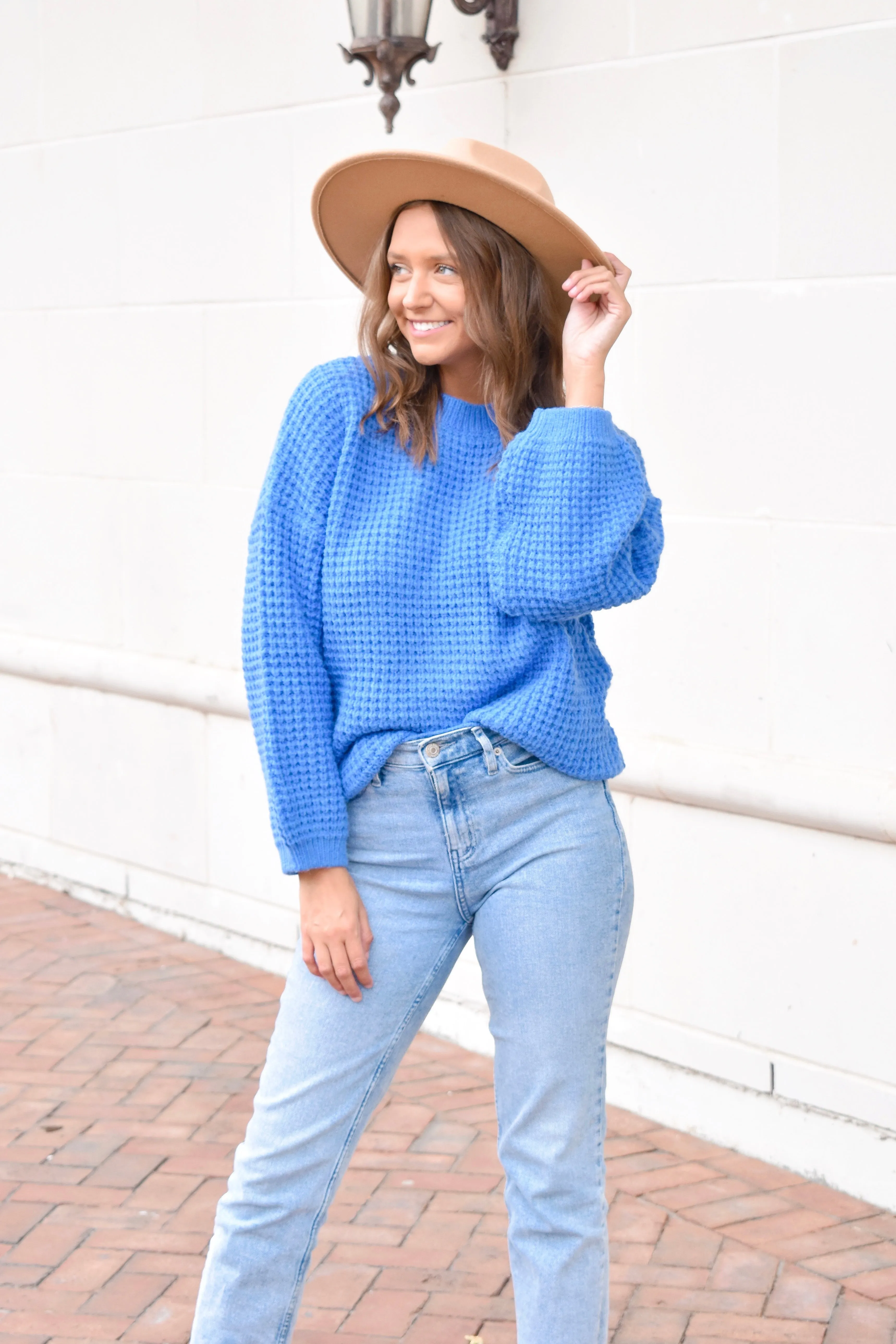 Blue Waffle Knit Sweater