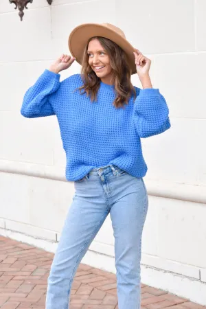 Blue Waffle Knit Sweater