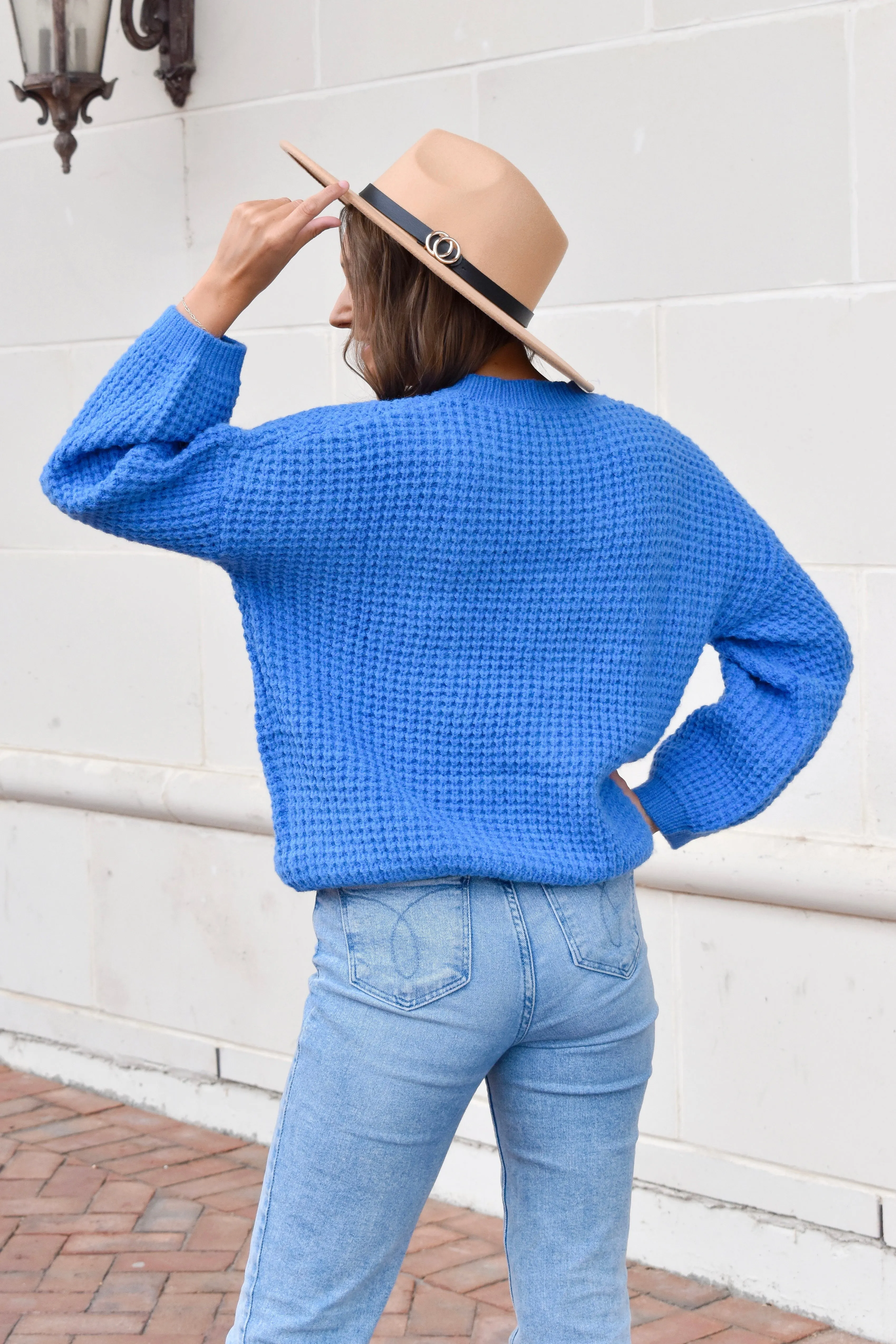 Blue Waffle Knit Sweater