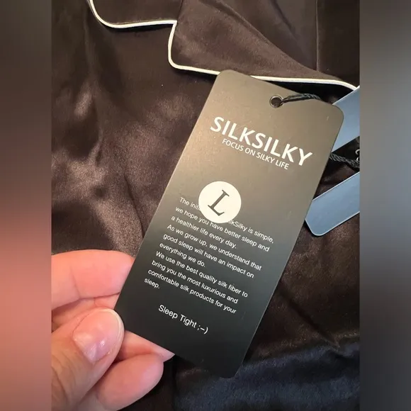 BNWT Pure Silk Silky Pajamas Short PJ Set Black L 100% Mulberry Silk