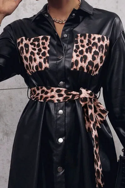 Bold Women's Leopard Print Trench Coat with Tailored Waist