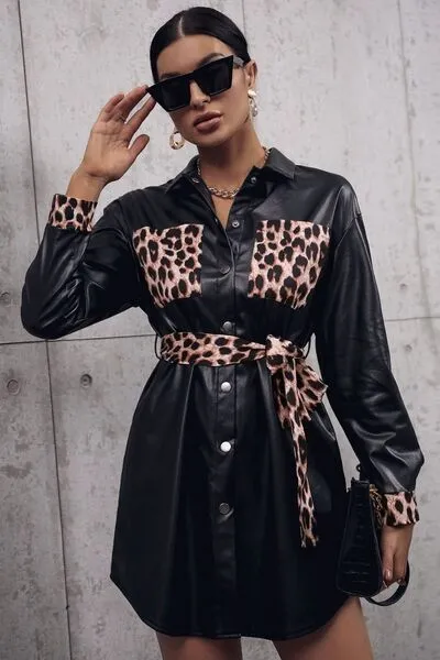 Bold Women's Leopard Print Trench Coat with Tailored Waist