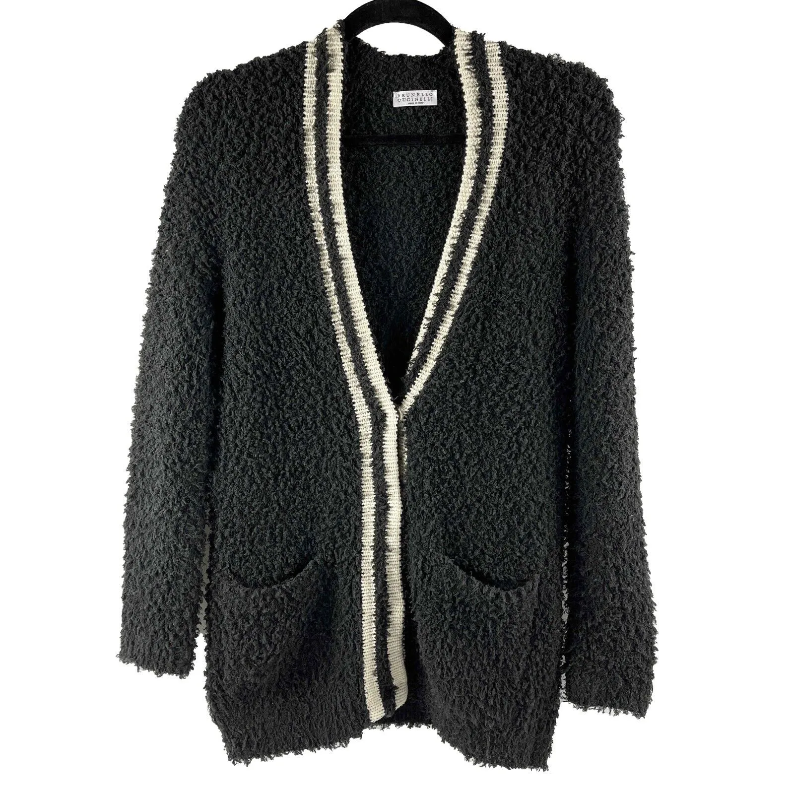 Brunello Cucinelli - Textured Cardigan Longline Patch Pocket Striped Trim - XS