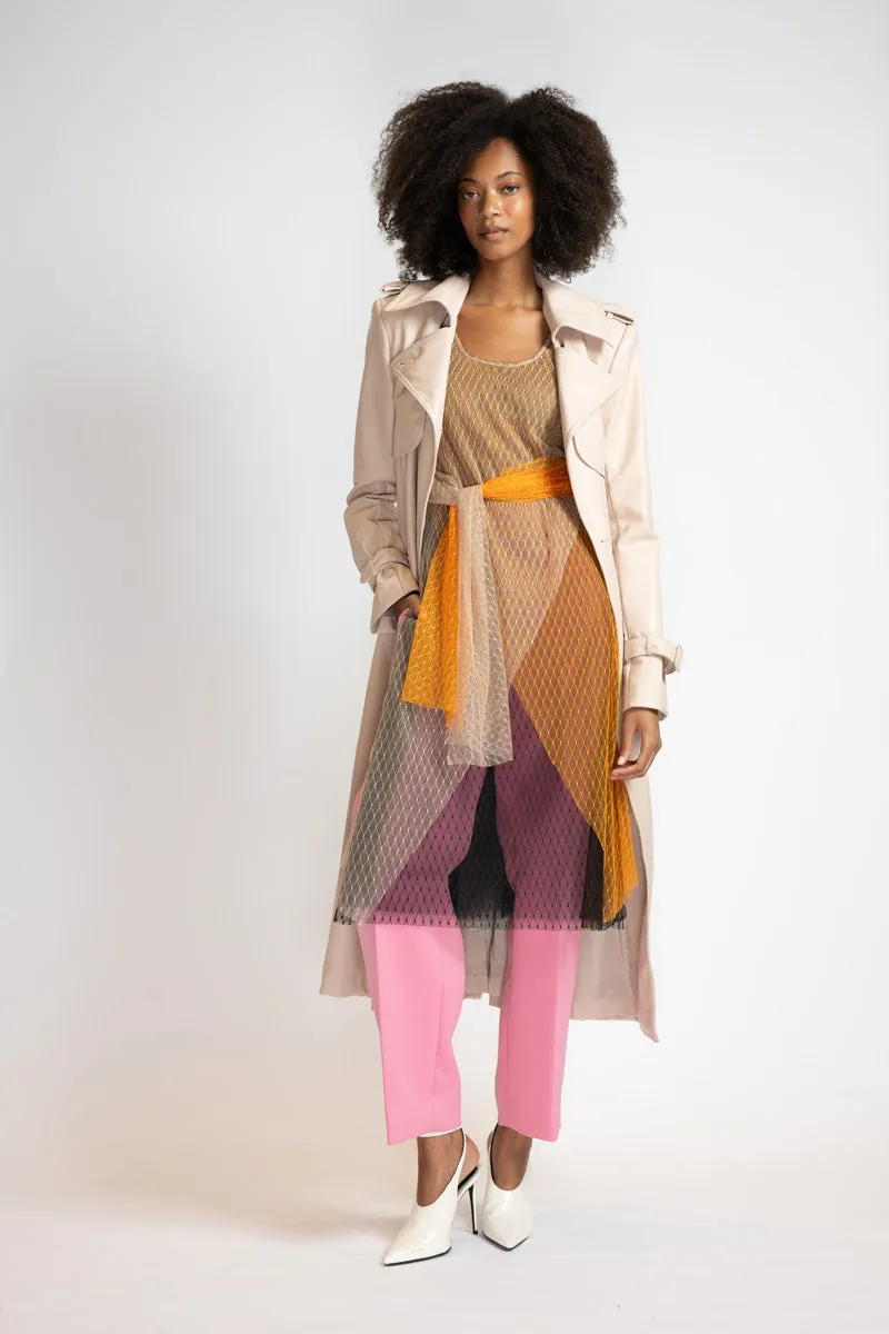 Buff Vegan Leather Trench Coat