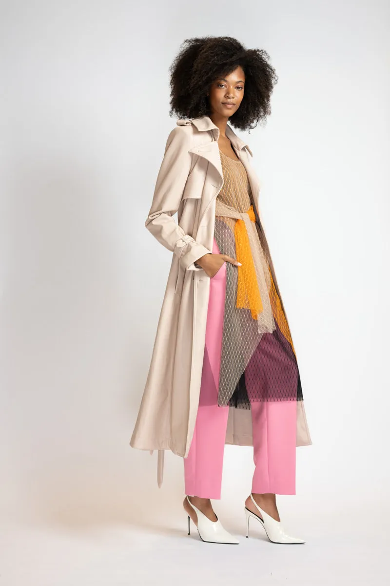 Buff Vegan Leather Trench Coat