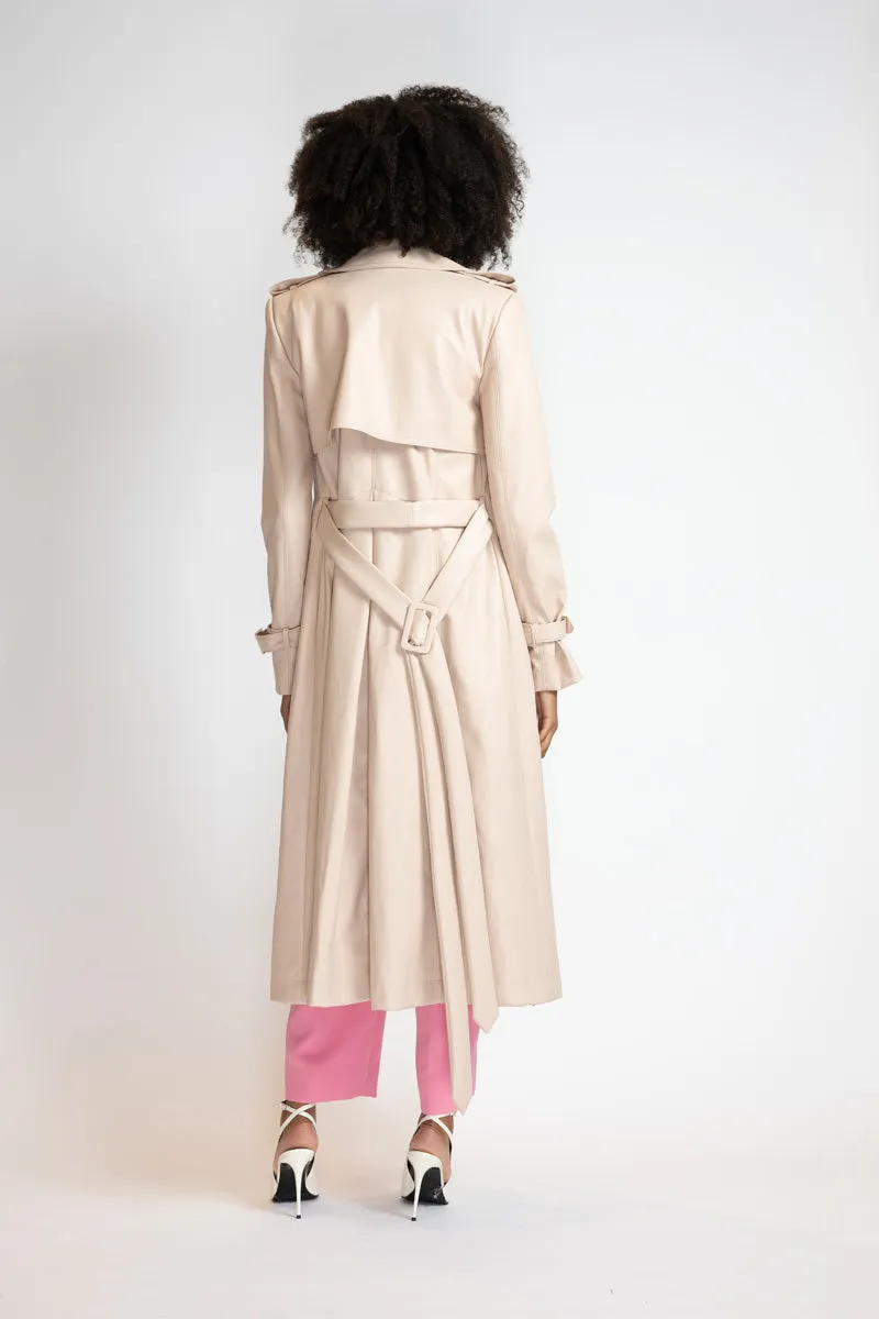 Buff Vegan Leather Trench Coat