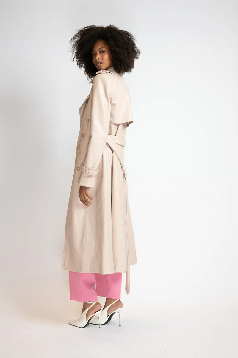 Buff Vegan Leather Trench Coat