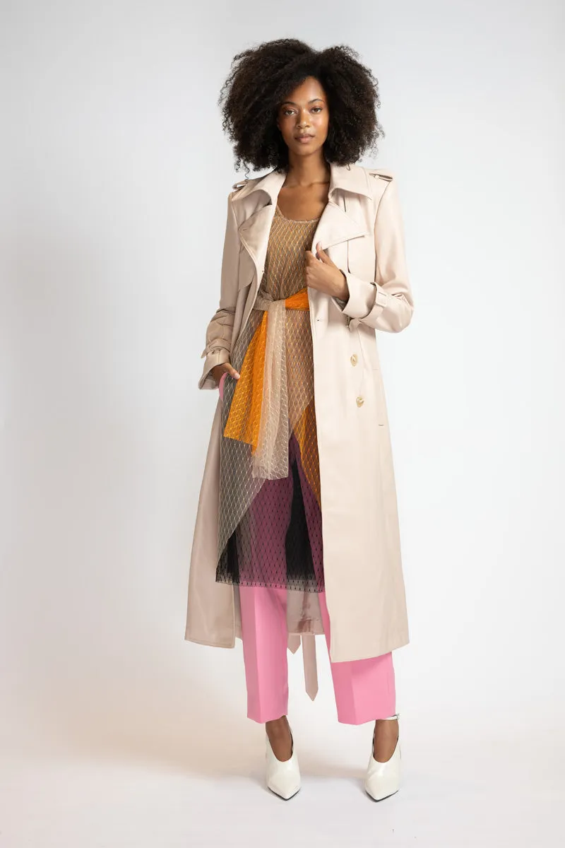 Buff Vegan Leather Trench Coat