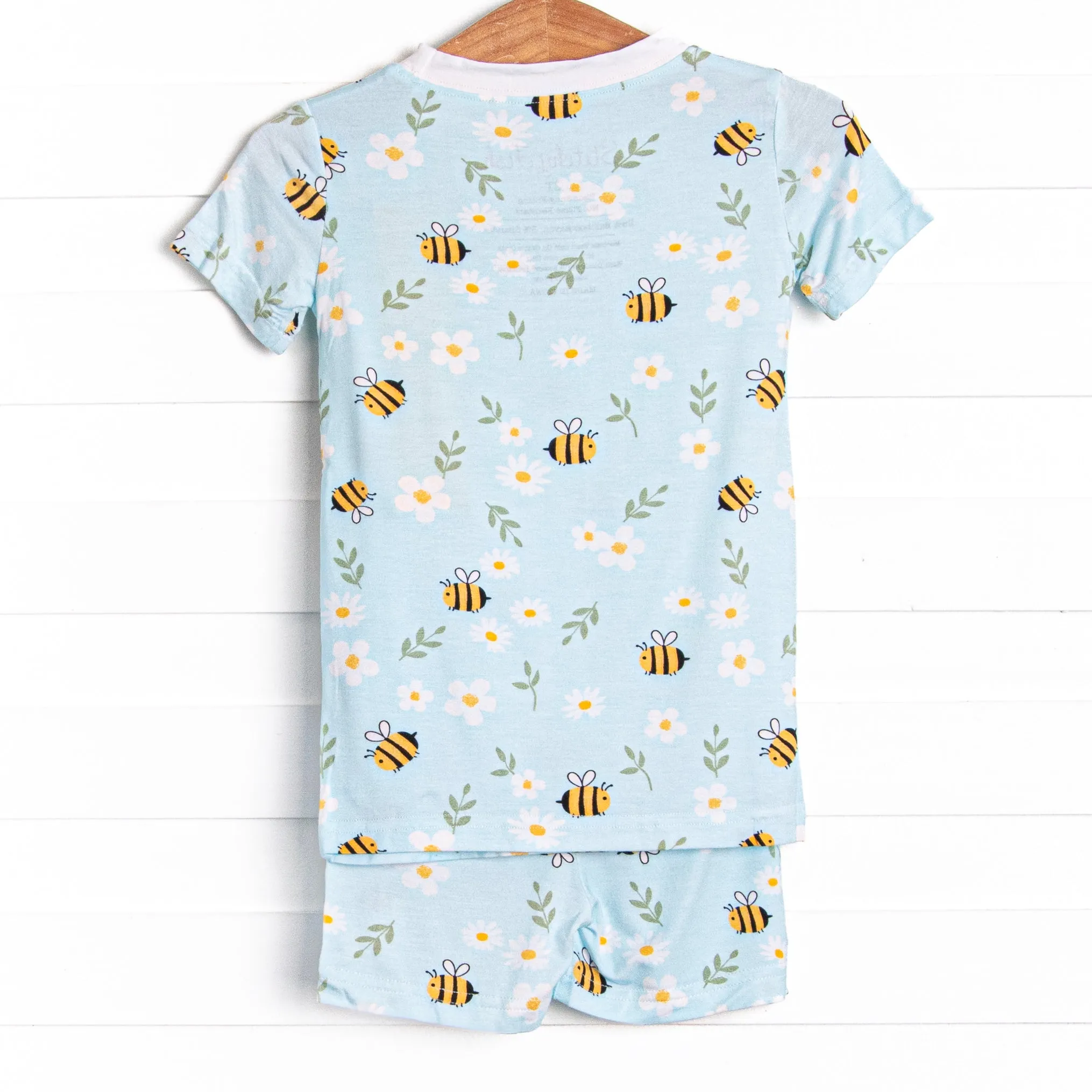 Bumble Bee Blues Bamboo Pajama Short Set, Blue