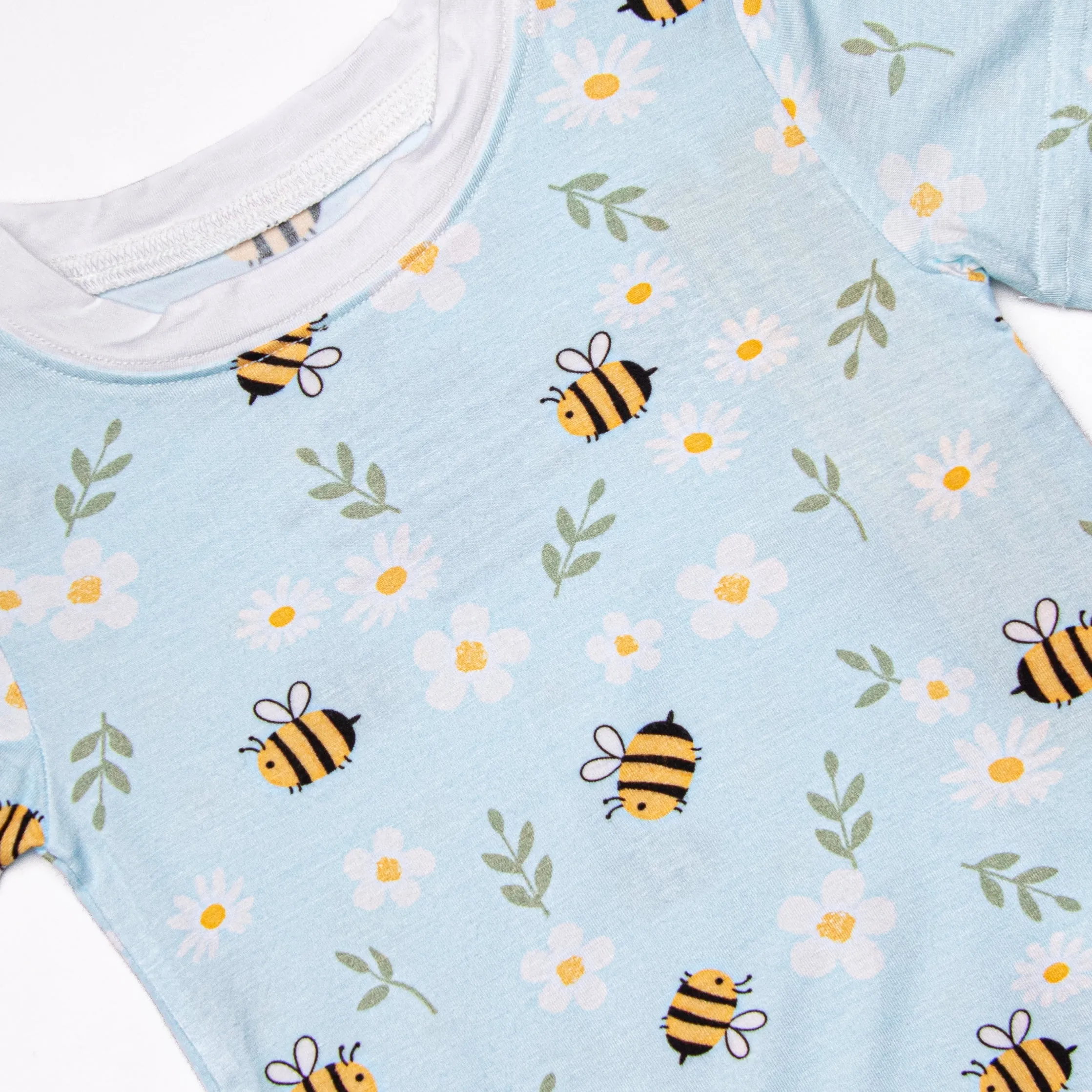 Bumble Bee Blues Bamboo Pajama Short Set, Blue