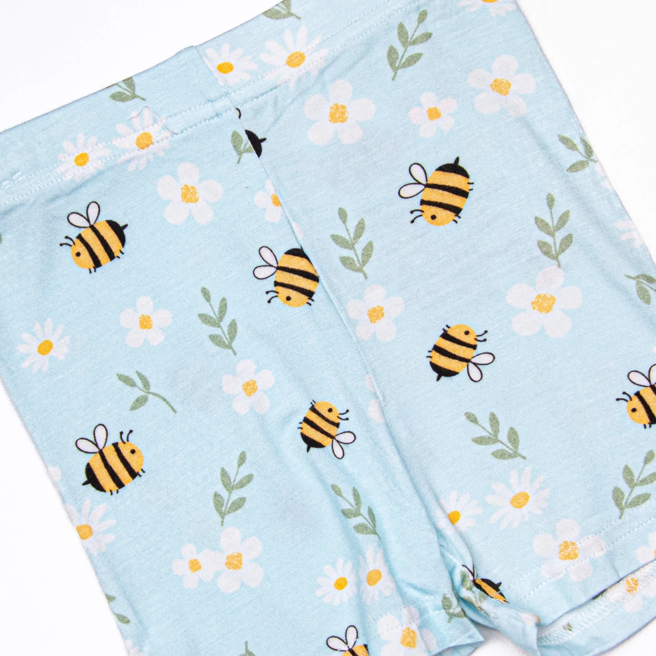 Bumble Bee Blues Bamboo Pajama Short Set, Blue