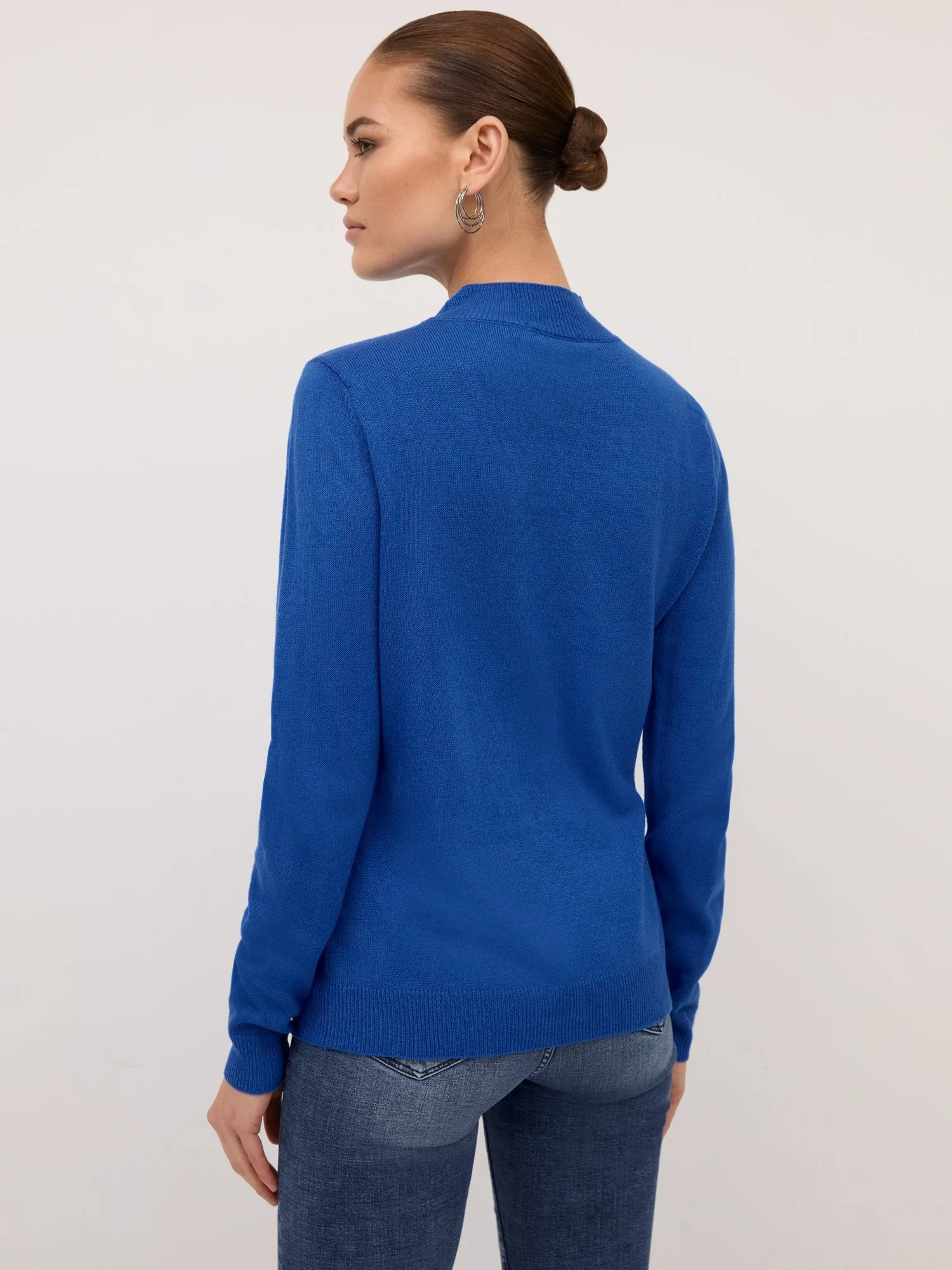 Button-Detail Mock-Neck Sweater