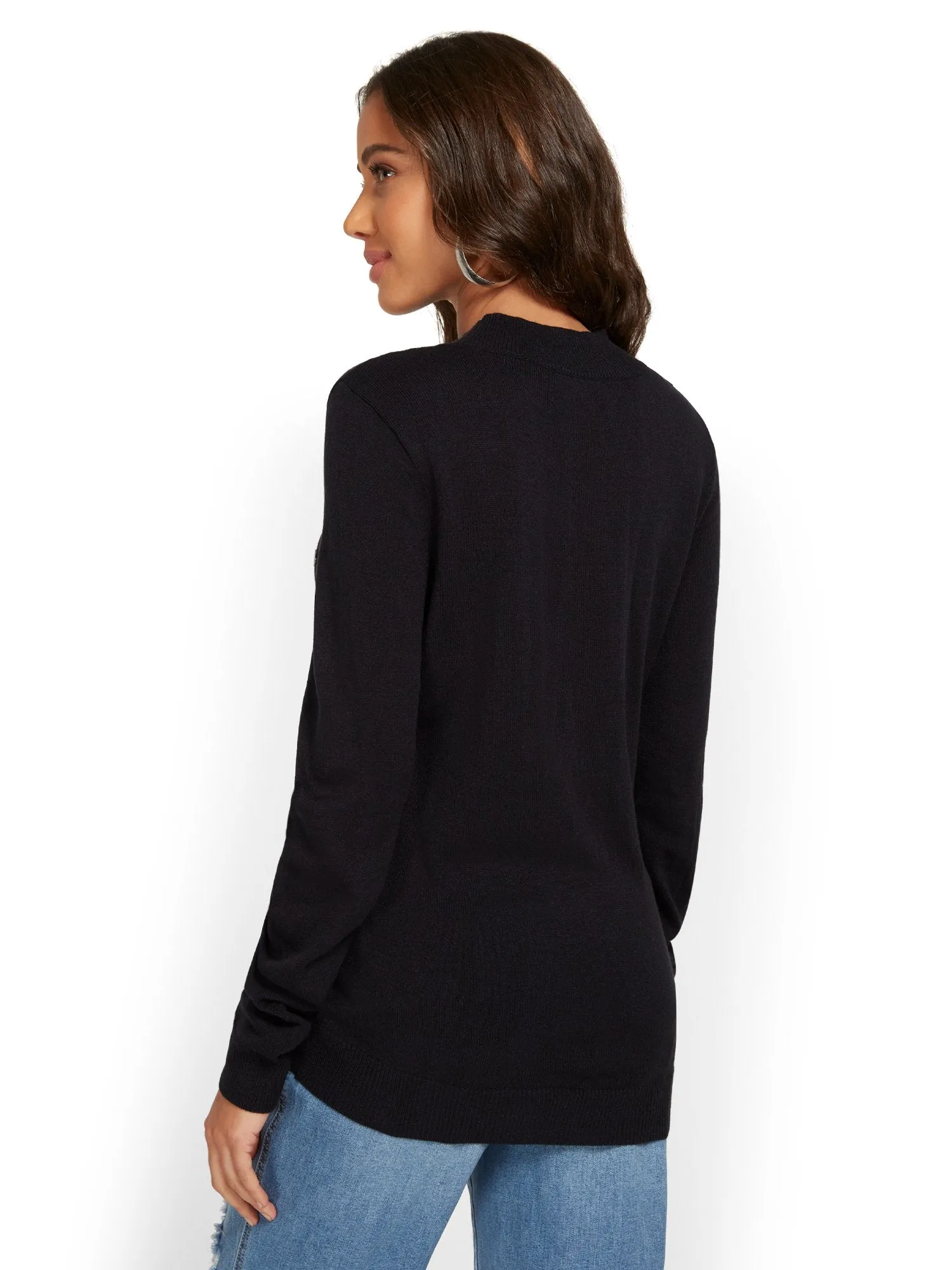 Button-Detail Mock-Neck Sweater