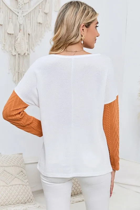 Cable Knit Color Block Sweater