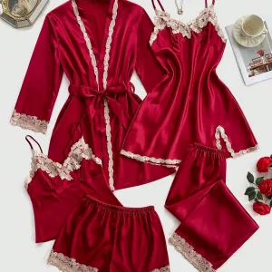 Callasa Silk Pajamas 5 Packs Set - Red Wine