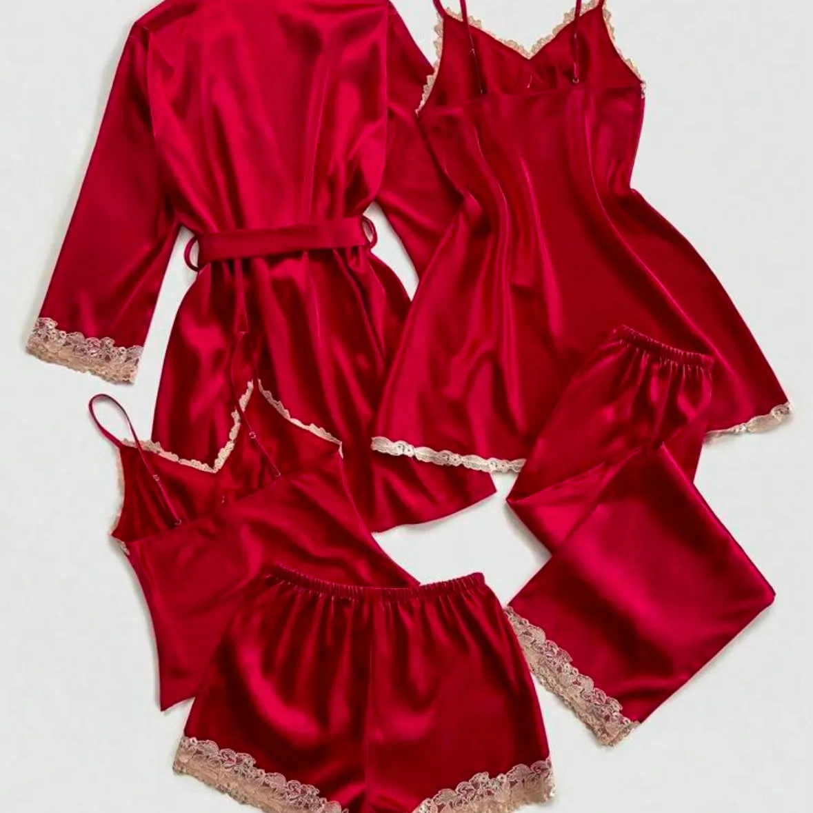 Callasa Silk Pajamas 5 Packs Set - Red Wine