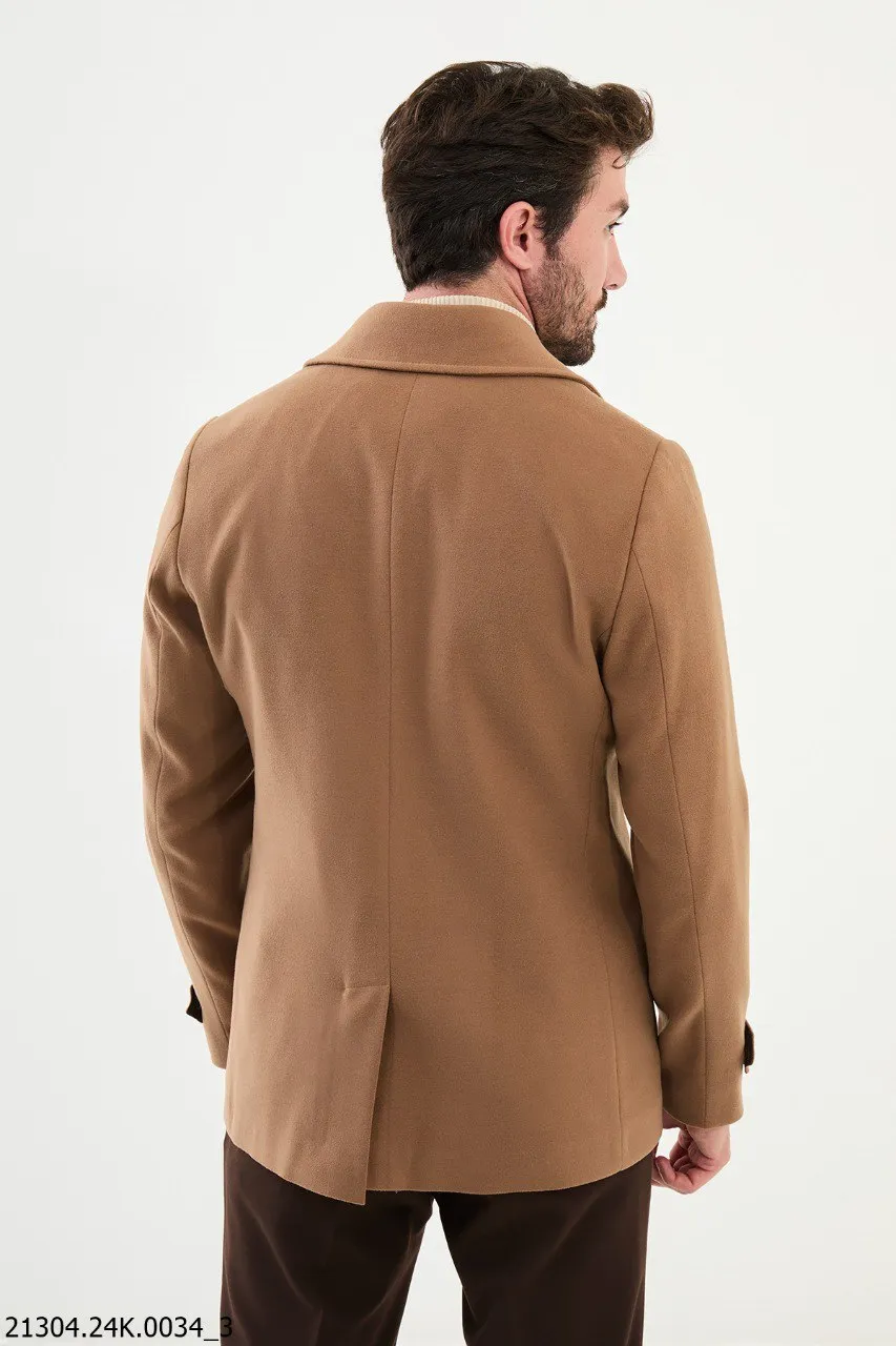 Camel-Colored Double-Breasted Pea Coat