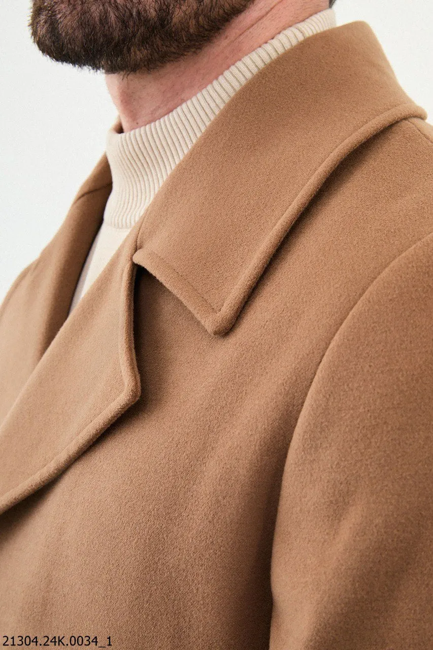 Camel-Colored Double-Breasted Pea Coat