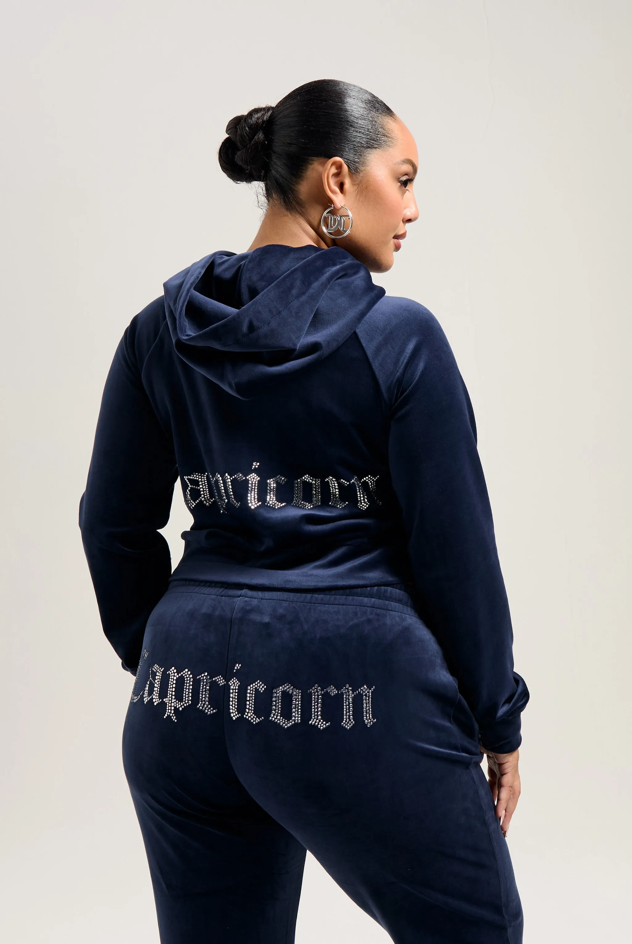 'CAPRICORN' NIGHT SKY DIAMANTÉ VELOUR ZIP-THROUGH HOODIE