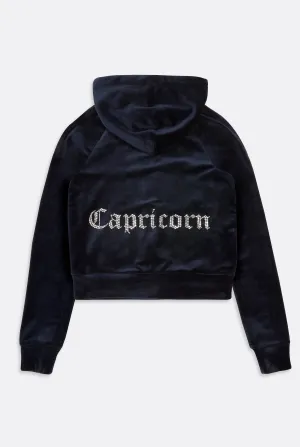 'CAPRICORN' NIGHT SKY DIAMANTÉ VELOUR ZIP-THROUGH HOODIE