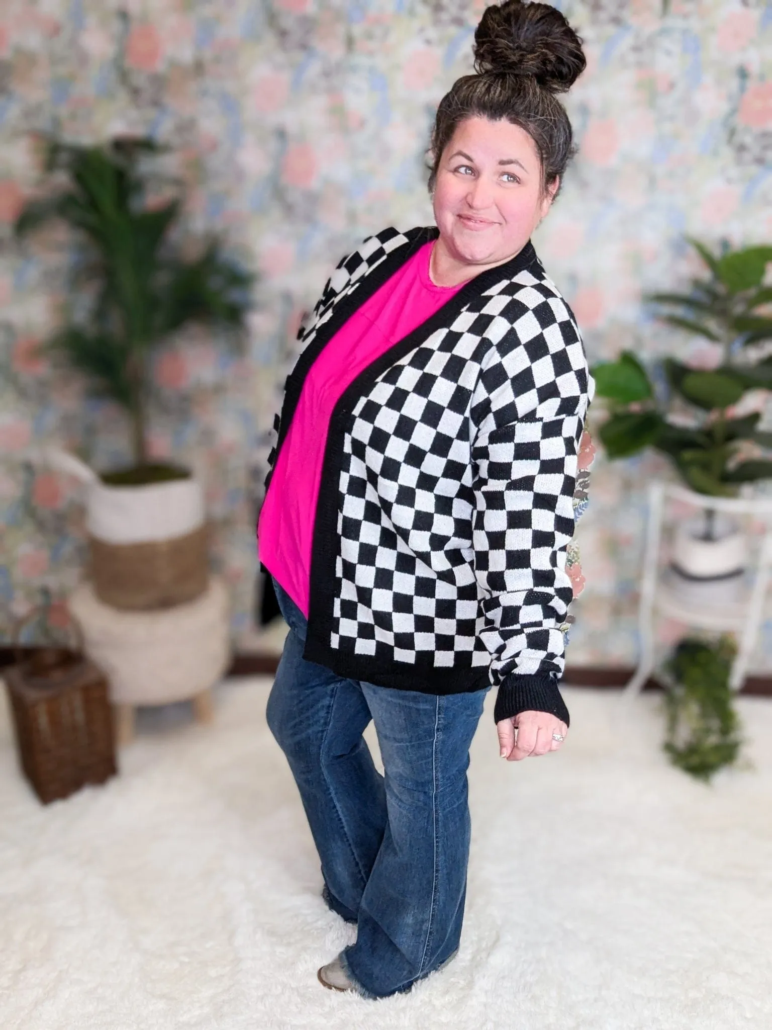 Carmela Black & White Checkerboard Cardigan
